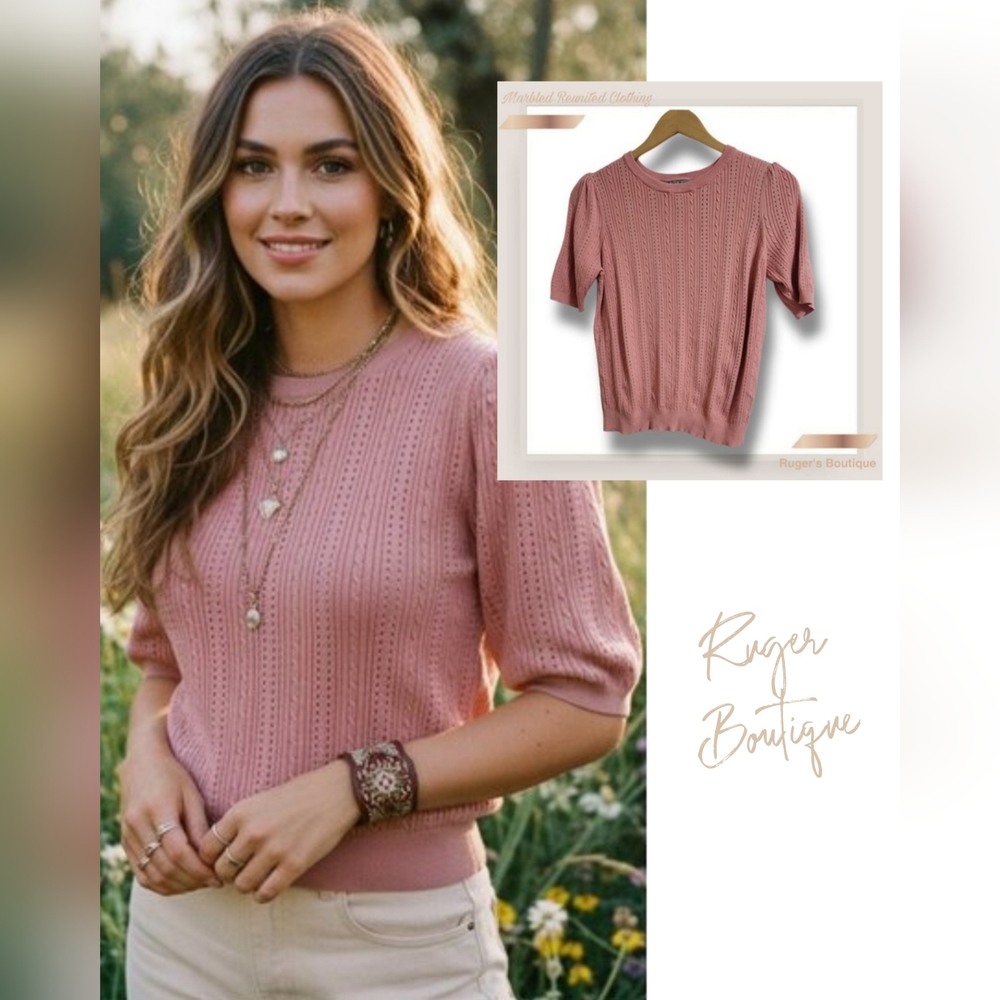 🌿Marbled Reunited Clothing Women's Large Mauve Knit Top